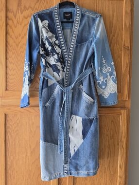Desigual Patchwork Blue Denim Long Jean Jacket